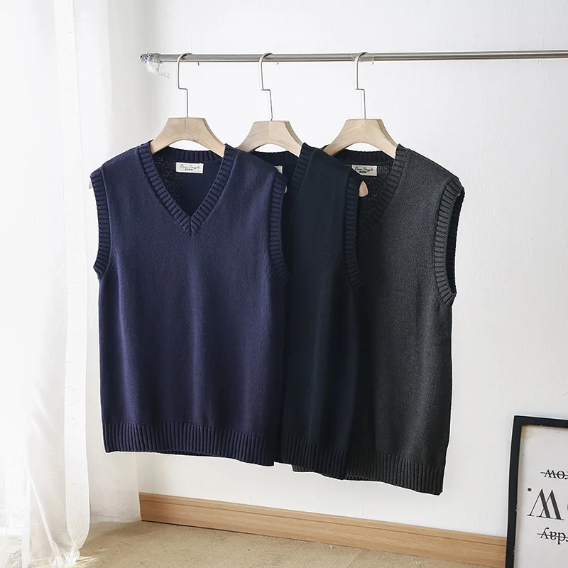 

Comfortable Soft V-Ne Pure Color Casual Knitted Sweater Vest Trendy Autumn Faion for Couples Japanese Sle Retro Stan...