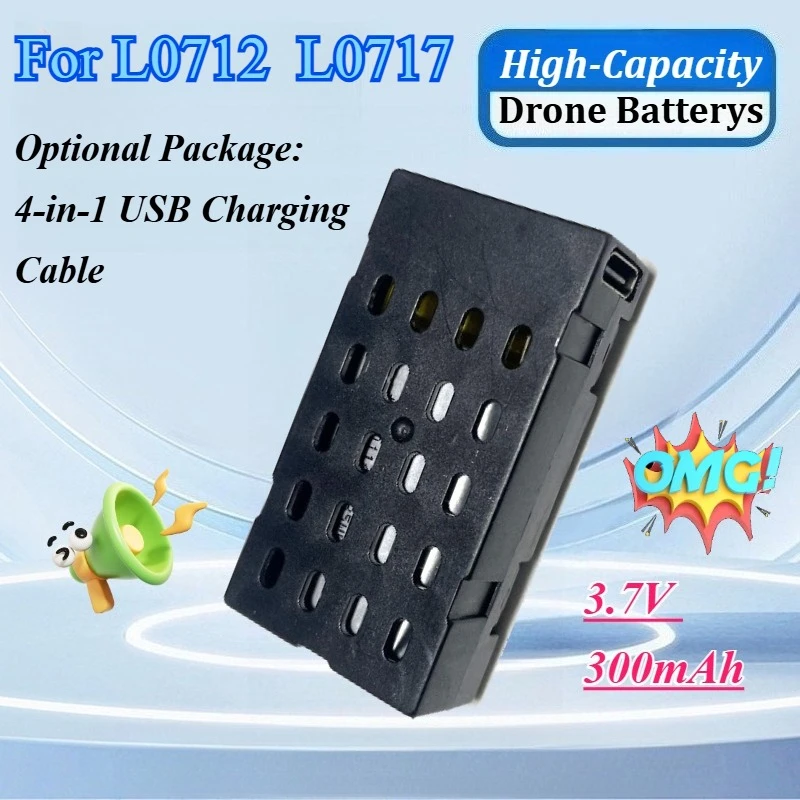 

Аккумулятор 3.7V 300mAh для дрона L0712 Foam Fighter, запасные части для радиоуправляемого дрона-квадрокоптера L0717 с USB-кабелем для зарядки 4-в-1