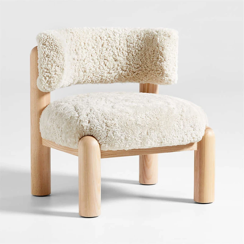 Chaise de canapé en bois massif pour garçons et filles, imitation agneau, peluche, moderne, simple, bûche, couleur, loisirs pour enfants