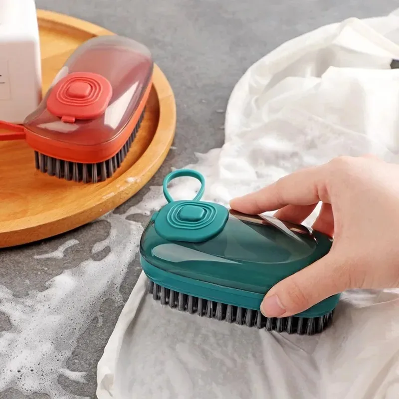 Cepillo de limpieza de líquidos multifuncional con contenedor de jabón incorporado, cerdas suaves para zapatos, ropa, ollas de cocina, limpieza del hogar