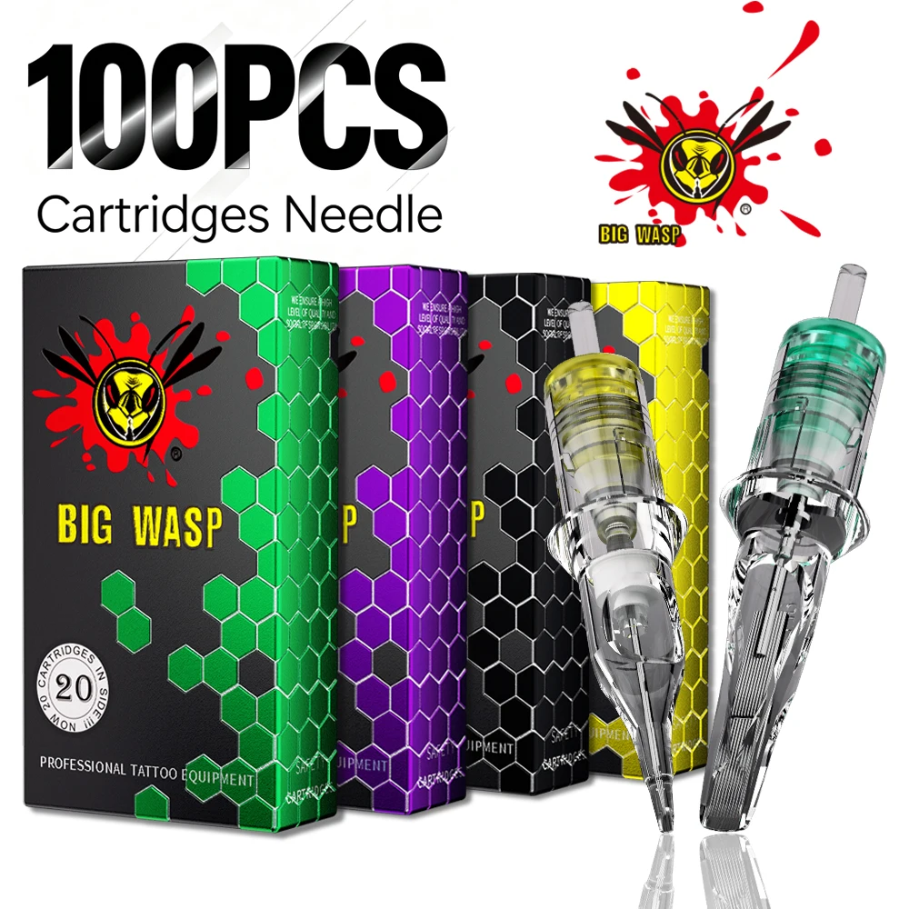 BIGWASP 100Pcs Tattoo Cartridge Needles 5 Boxes Mixed Transparent Disposable Sterilized Cartridge RL RS M1 RM for Tattoo Machine