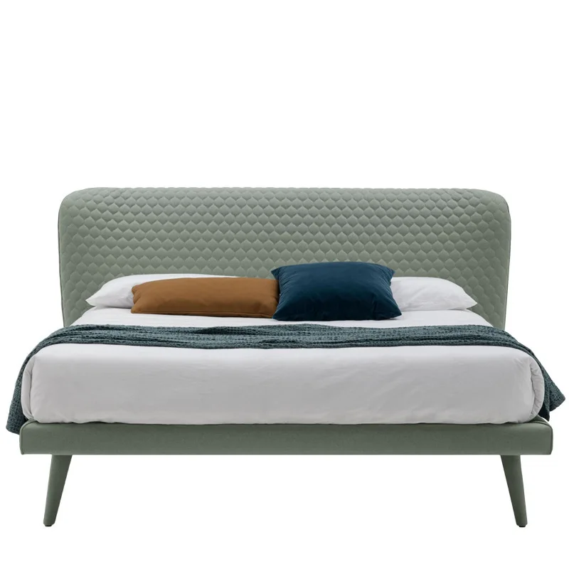 

Italian rhombus grid fabric bed European modern simple master bedroom double wedding bed