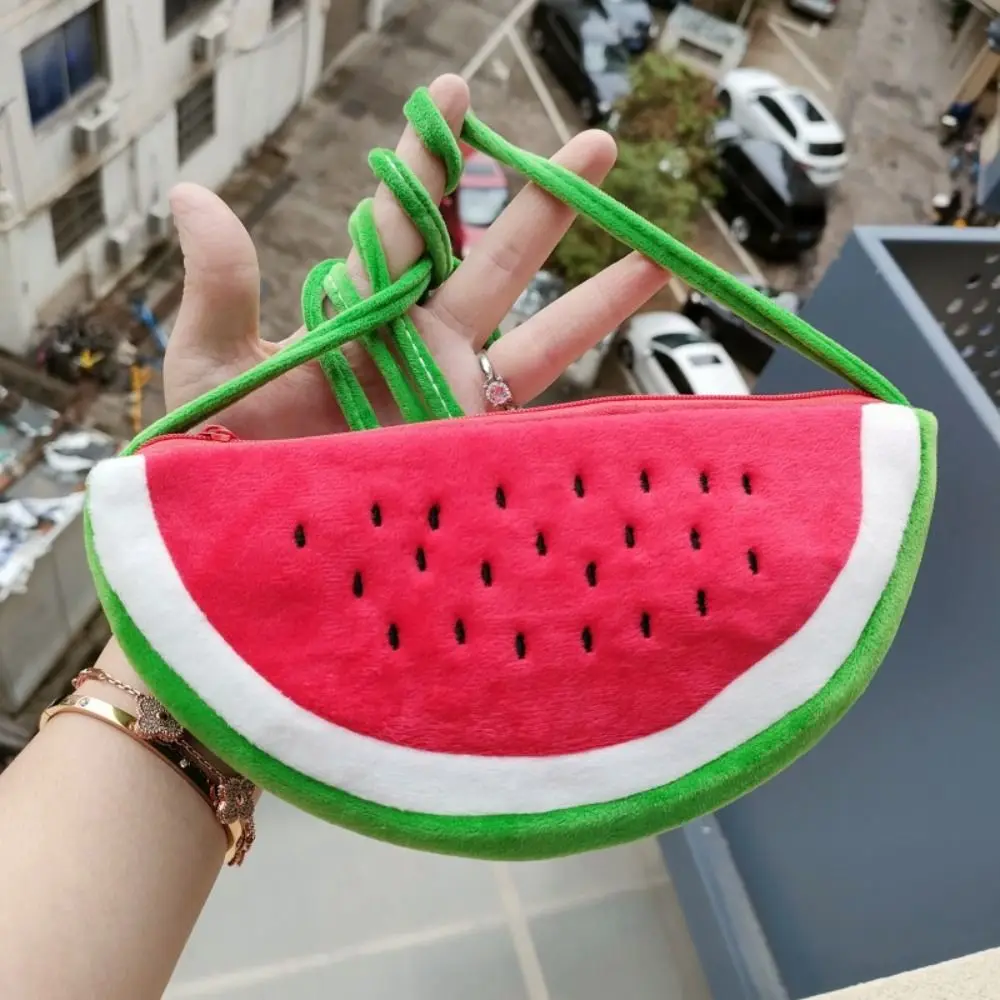 Funny Adjustable Plush Watermelon Bag Large Capacity Zipper Watermelon Crossbody bag Practical Fruit Cartoon Tote Bag Girls