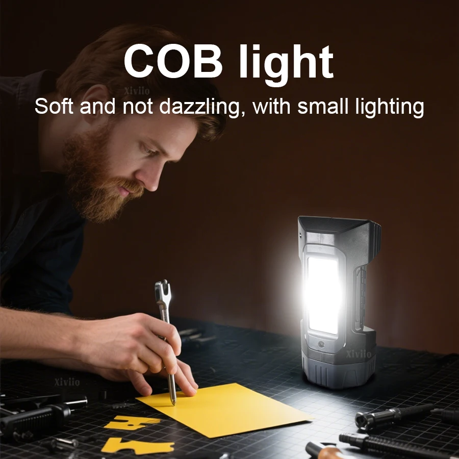 COB Portable Flashlight with Focus Beam Long Range Solar Lantern Waterproof Red Blue Warning Lights Emergency Torch for Camping