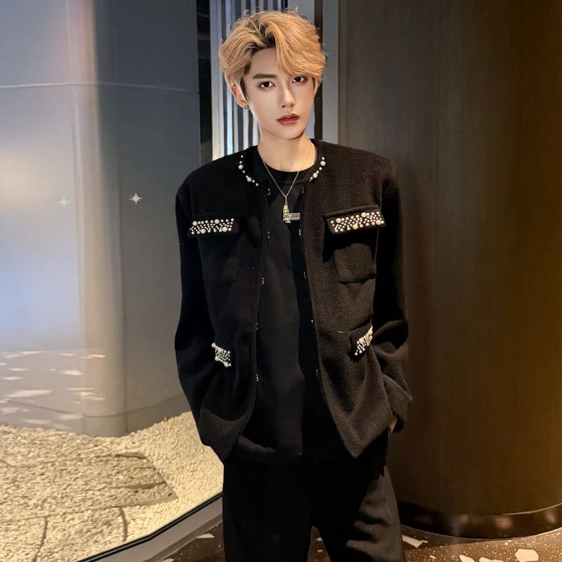 WTHT Trendy Men's Heavy Industy Beads Design Casual Coats Fashion 2025 Autumn Round Collar Long Sleeves Jackets Male 2A2123