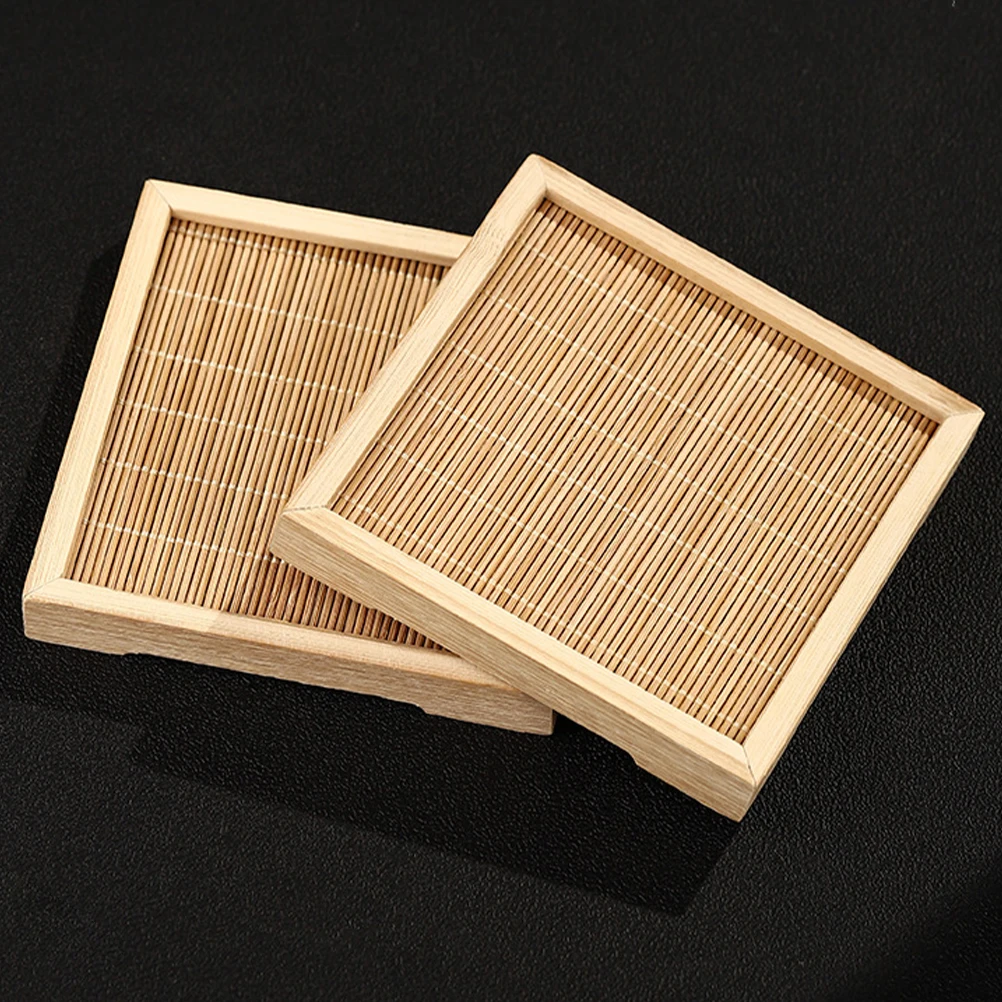 

Bamboo Wood Coasters for Drinks Cups Non Slip Heat Resistant Square Wooden Cup Mats Dining Home Kitchen Accessories Tree Bark