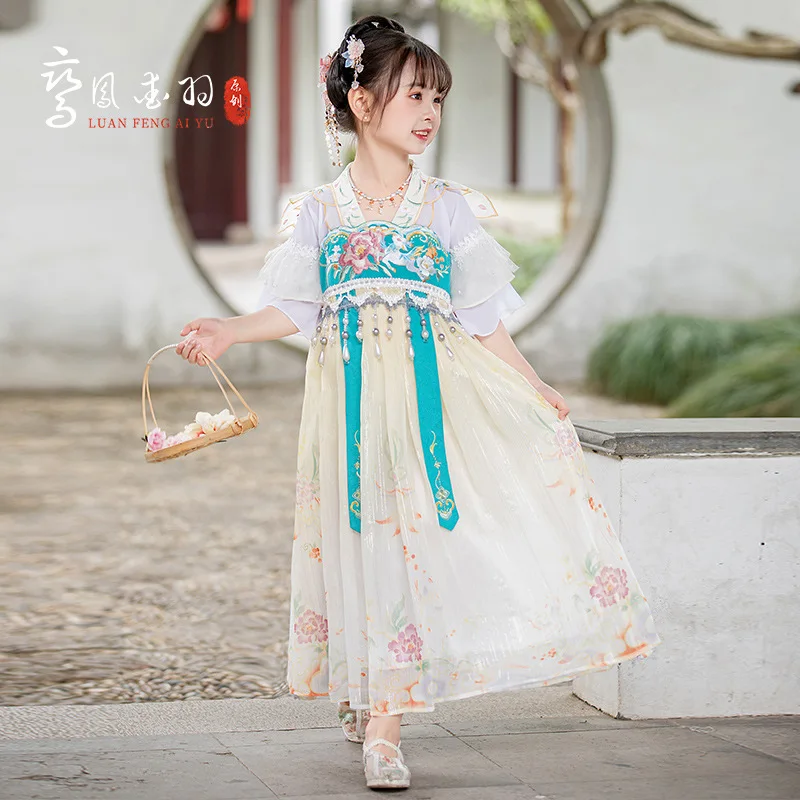 

Chinese Folk Kids Floral Embroidery Hanfu Costume Tang Dynasty Dance Wear Fairy Cosplay Oriental Ancient Princess Clothes