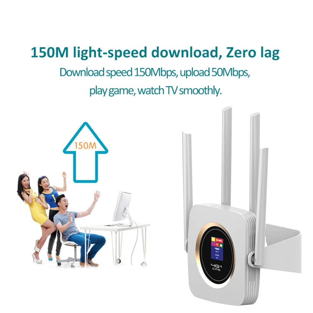 ปลดล็อค 4G Router ซิมการ์ด CPE LTE Modem Mobile Hotspot Wireless Wifi Broadband 4 เสาอากาศ Wi-Fi 3000mAh แบตเตอรี่