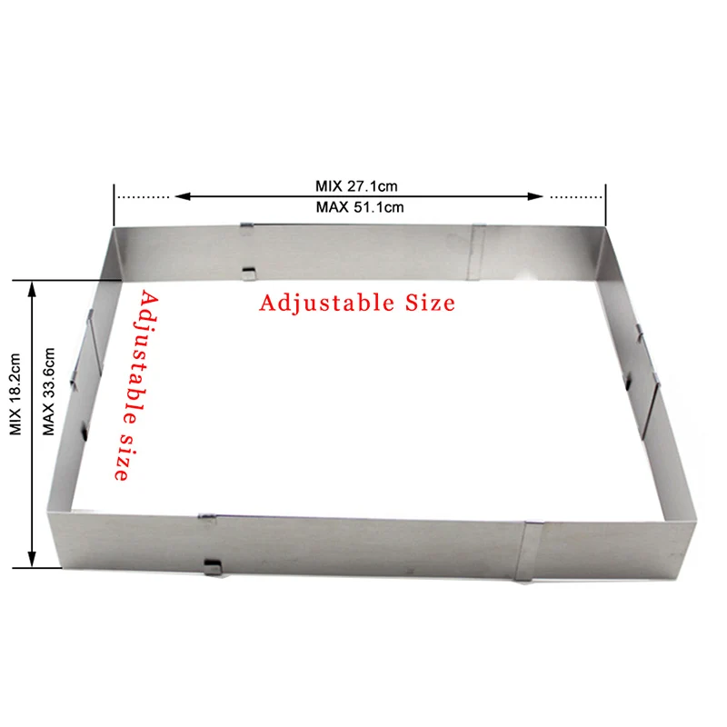 Adjustable Cake Ring Mold Stainless Steel Square Rectangular Mousse Baking Rings Mold Cookie Fondant Cake Mold Ring          004