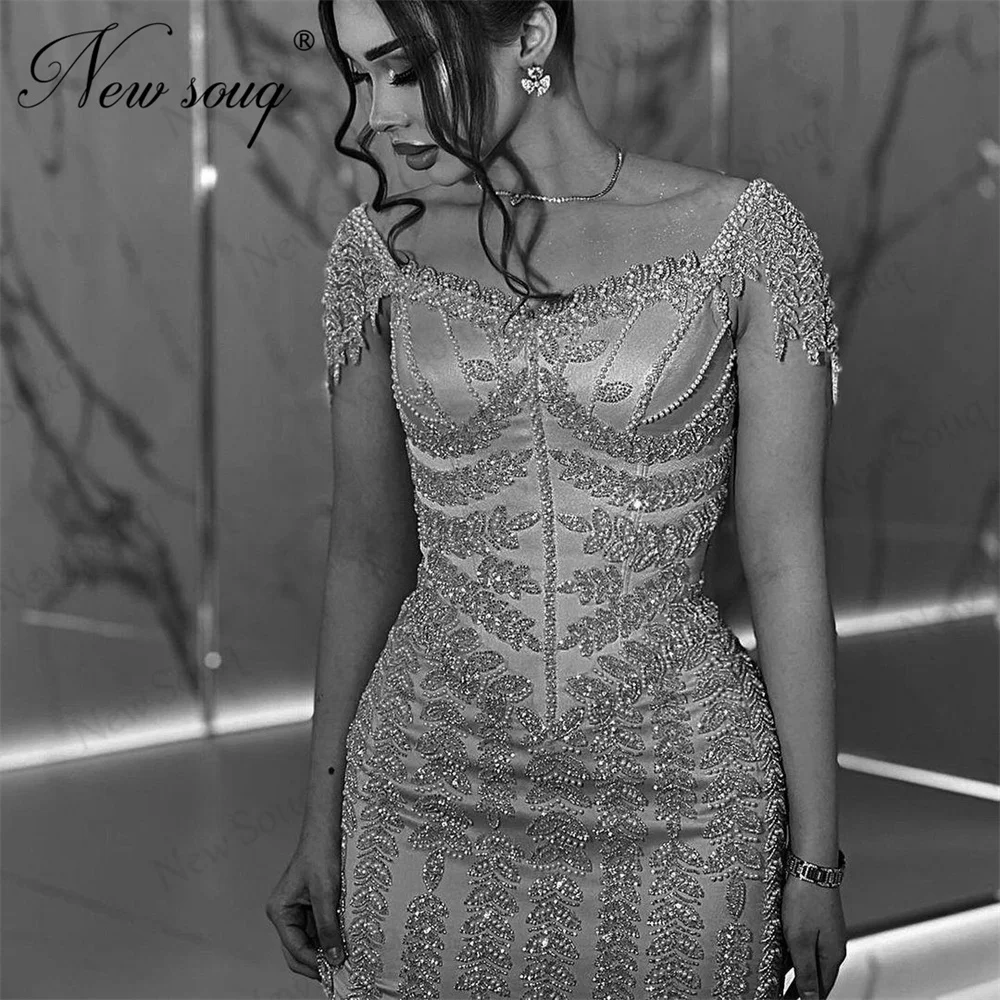 Sliver Beading Prom Dresses Cape Sleeves Formal Occasion Dress Elegant Dubai Crystals Evening Dress Party Night Gowns Robes 2024