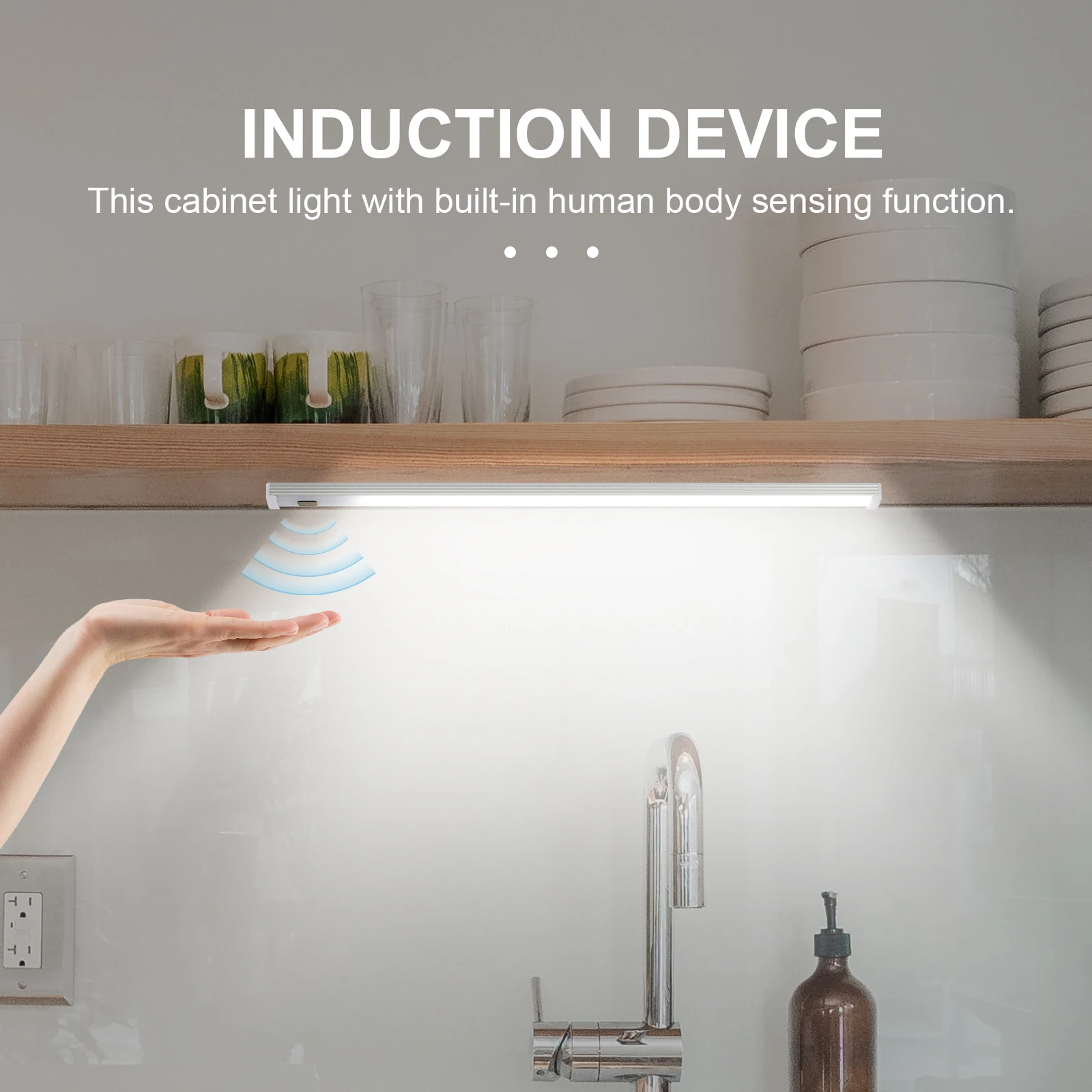 2Pcs LED Sensor Cabinet Lights Rechargeable Motion Induction Lamp for Closet Kitchen Bathroom Under Cabinet LED Lamp