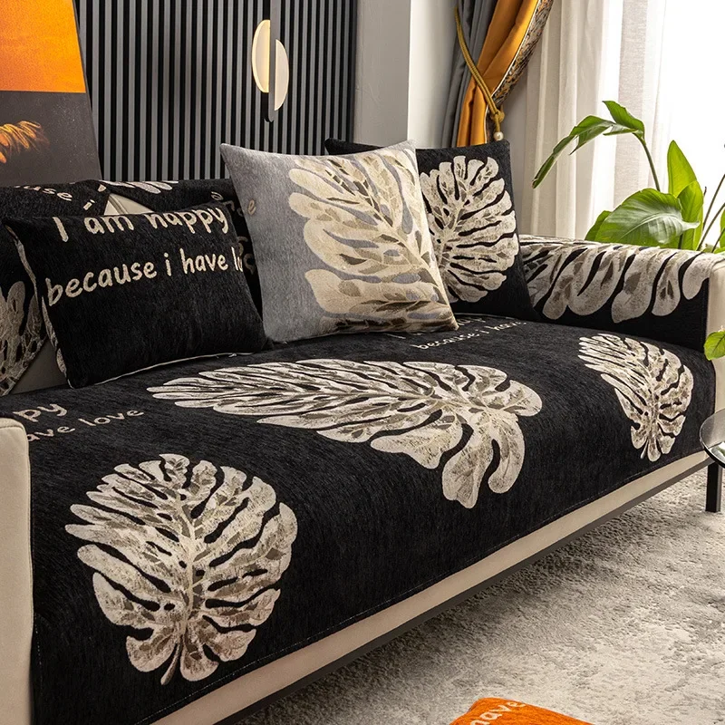 New Black Sofa Cushion Couch Cover Pastoral Style Four Seasons Universal Non-slip Fabric Sofa Cover Towel