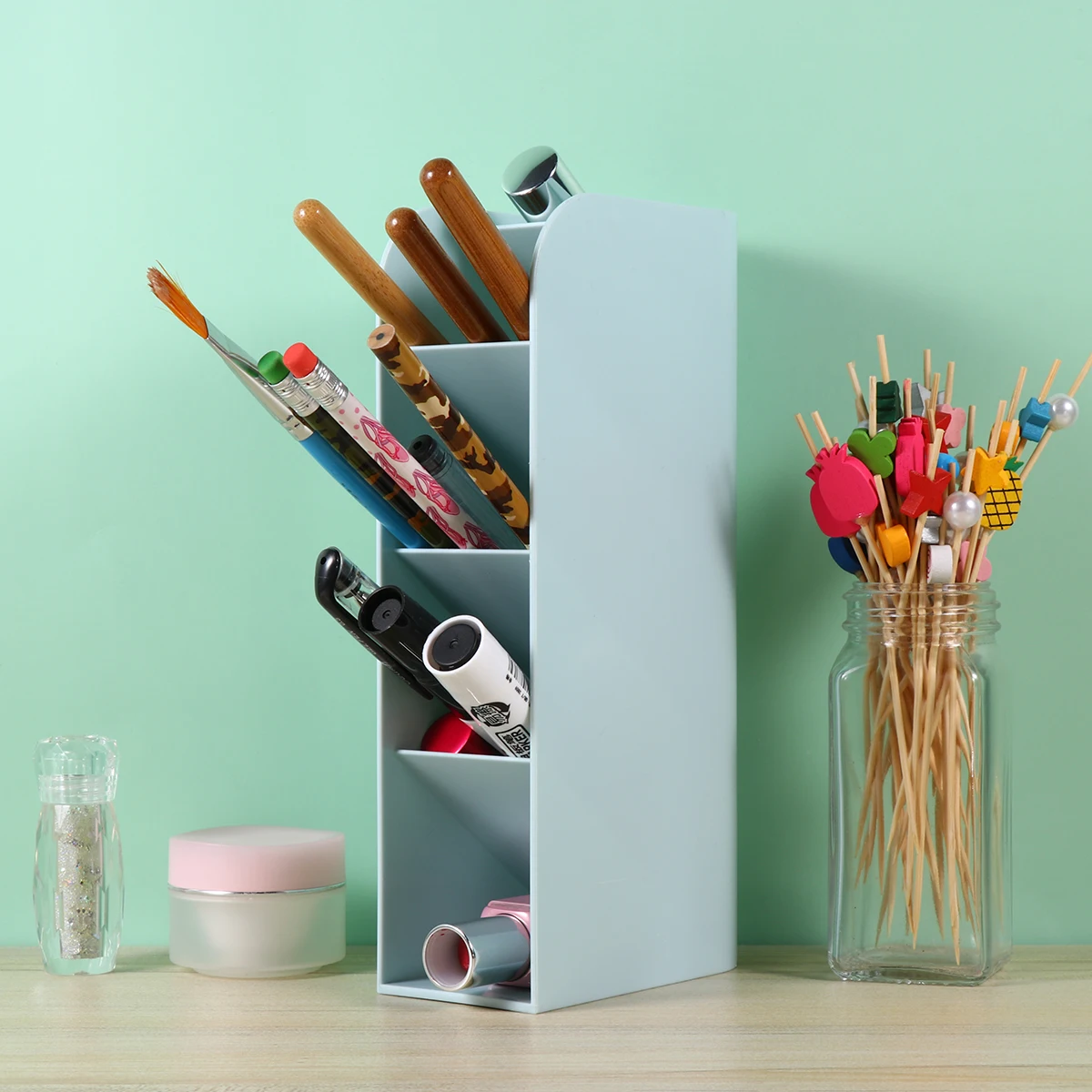 

2Pcs Pencil Box Desktop Simple Design Plastic Organizer Multifunctional Stationery Case Pen Holder Student Use