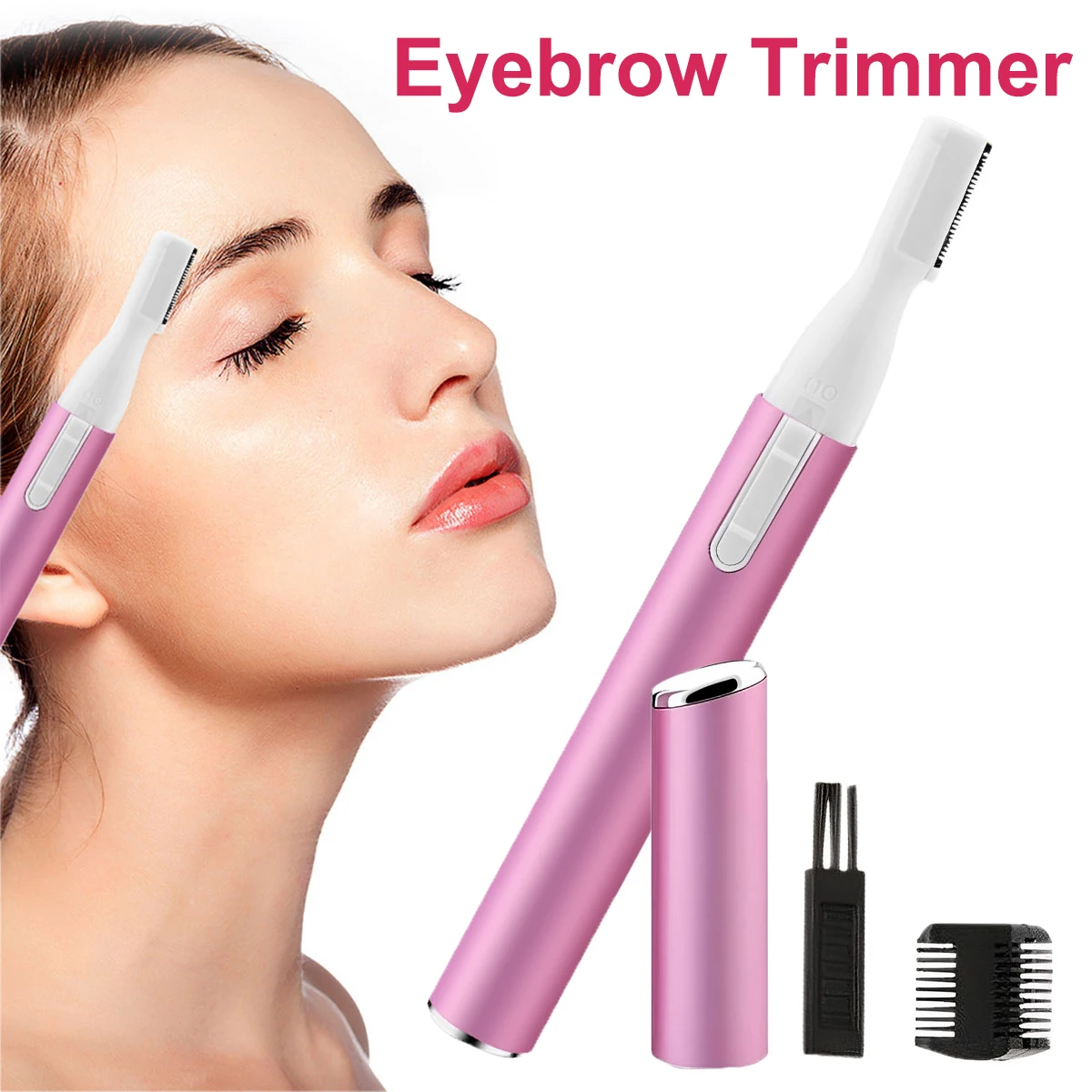 เครื่องเล็มขนคิ้วไฟฟ้าพร้อมหวี ใช้ได้ทั้งชายและหญิง ไม่เจ็บ ใช้งานง่าย พกพาสะดวก ใช้แบตเตอรี่ สำหรับใบหน้า ริมฝีปาก รักแร้ ขา และลำตัว