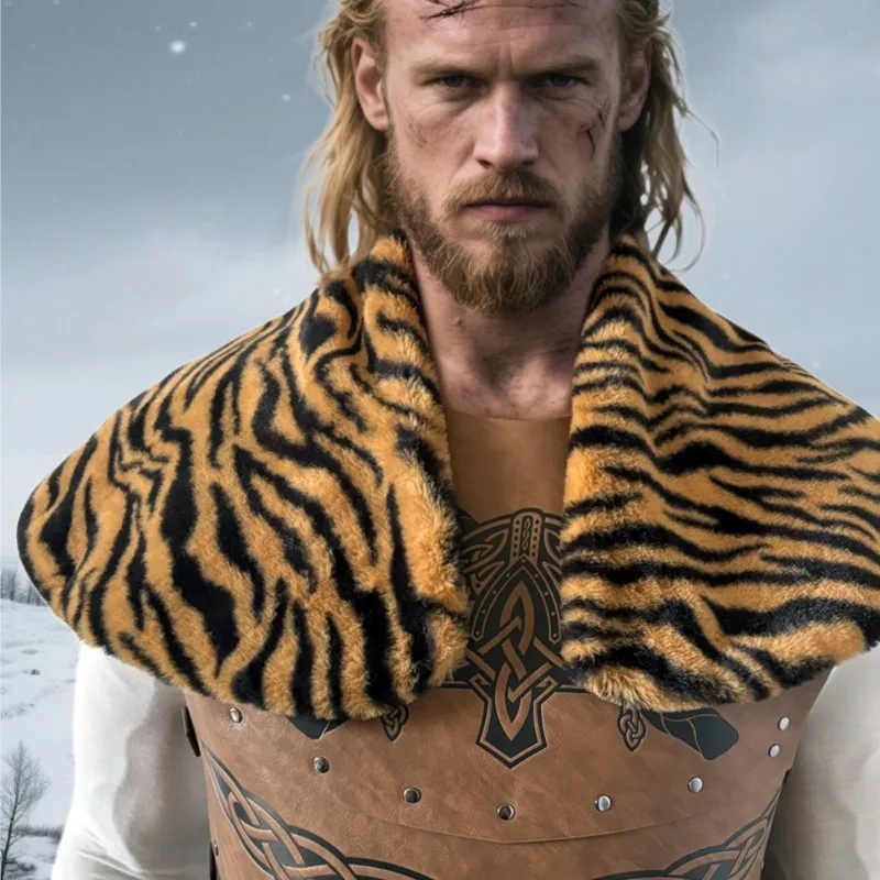 2025 novo masculino viking capa de pele do falso guerreiro medieval capa halloween cosplay quente pele de pelúcia nórdico bárbaro traje gótico