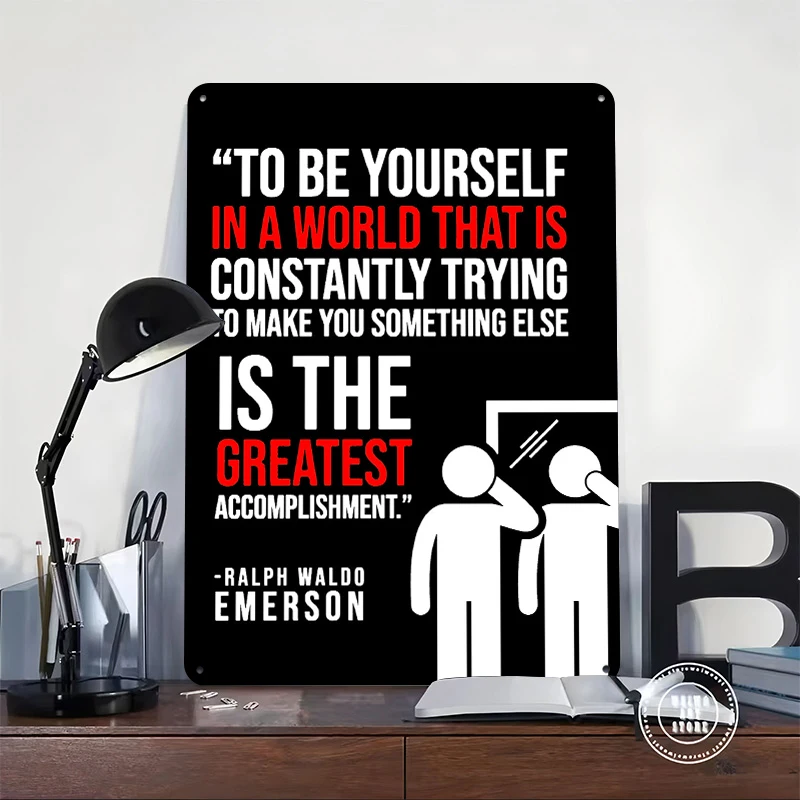 Ralph Waldo Emerson Quote About Self Metal Poster Customized Wall Art Retro Vintage Metal Signs for Man Cave Mancave Decoration