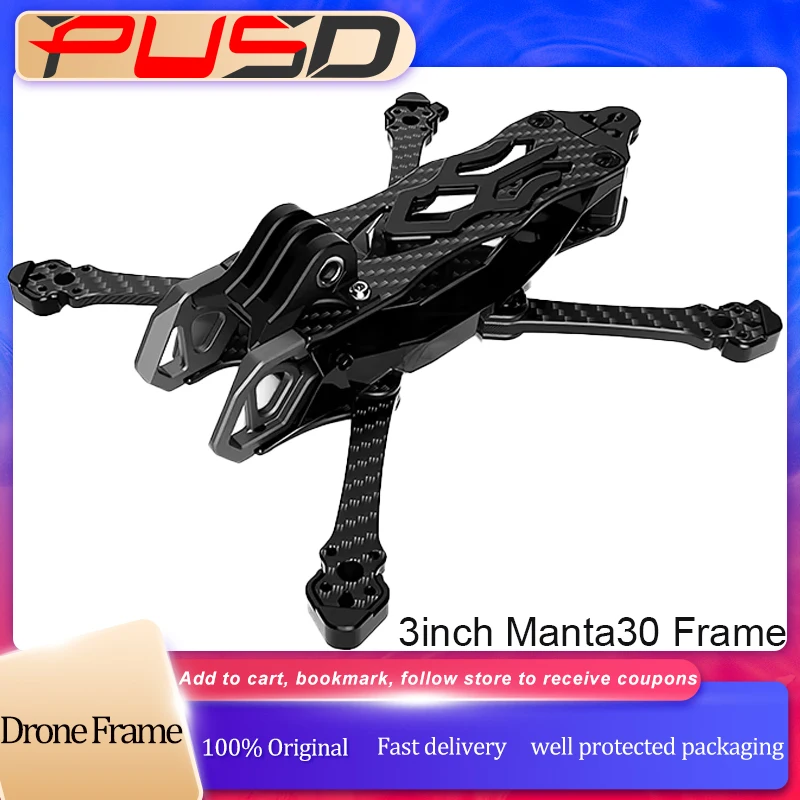 Axisflying Manta30 04 LITE 3インチFPVドローンフレーム、軽量カーボンファイバーフレーム、30mmプロペラ対応、レーシング・フリースタイルビルド用