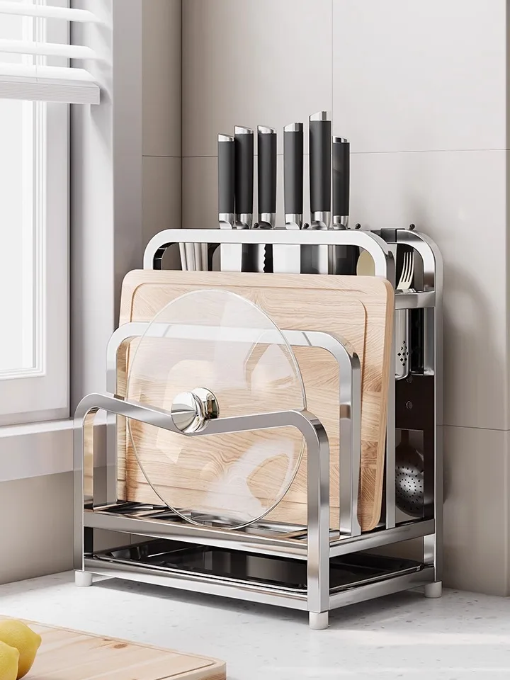 

Stainless Steel Multifunctional Knife Rack Kitchen Countertop Cutting Board Holder Home Use Vegetable Board Stand Integrated ...