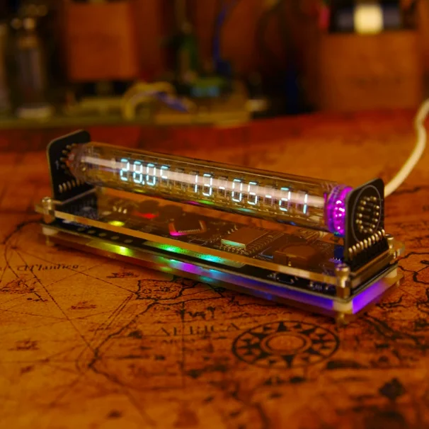 Retro IV-27 VFD Tube Clock Cyberpunk Desktop Decor RGB Glow Display