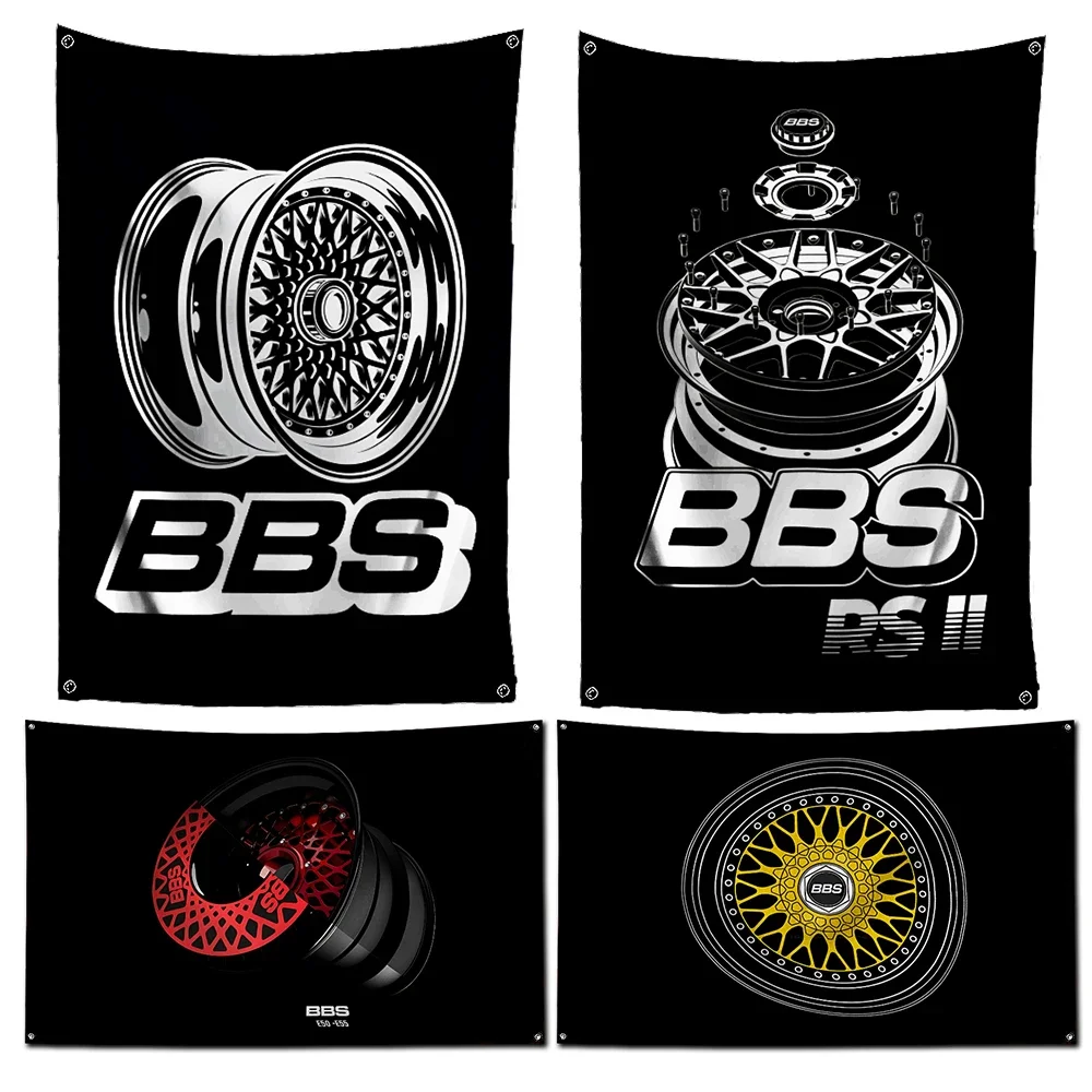 3x5 Ft BBS Sport Flag Racing Car Flag Polyester Digital Printing Banner for Garage Wall Out Door Decoration With Brass Grommets