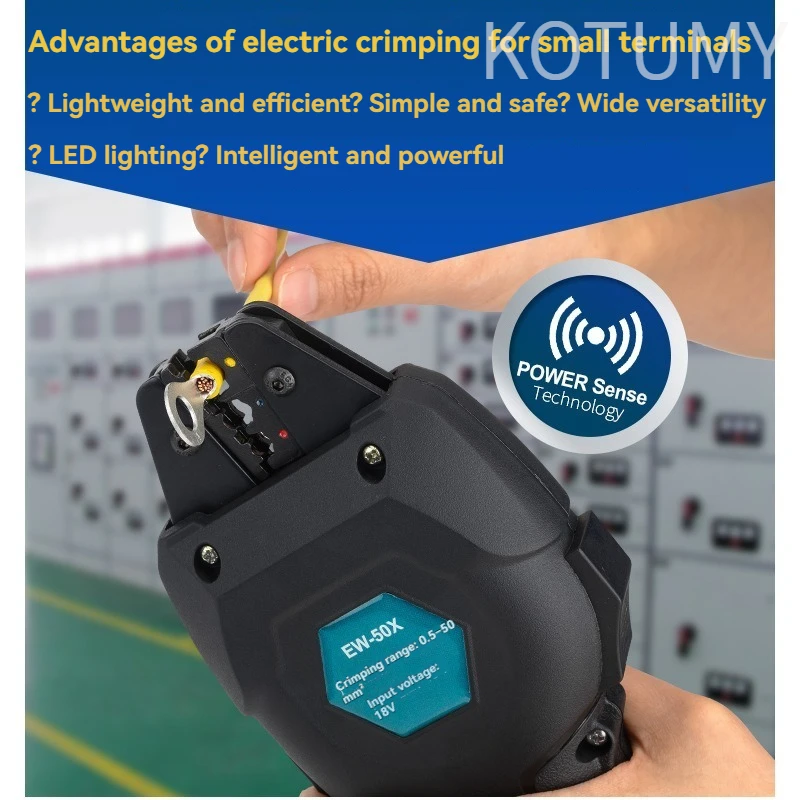 KOTUMY EW-50X Battery Powered Wire Crimper, Electric Crimping Pliers for Cold Press Terminals, Rechargeable Cable Lug Tool