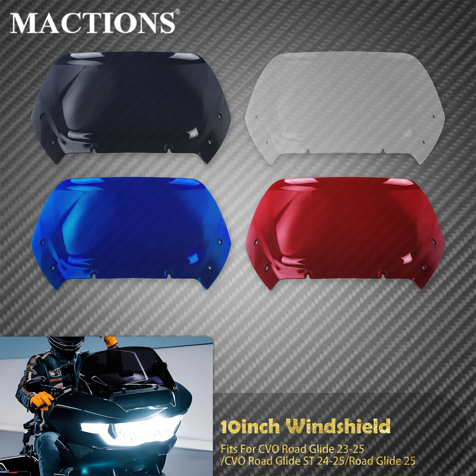 

Мотоциклетный обтекатель лобового стекла 10 дюймов, дефлектор ветрового стекла ABS для Harley Touring CVO Road Glide 2023 2024 2025 FLTRX FLTRXSE