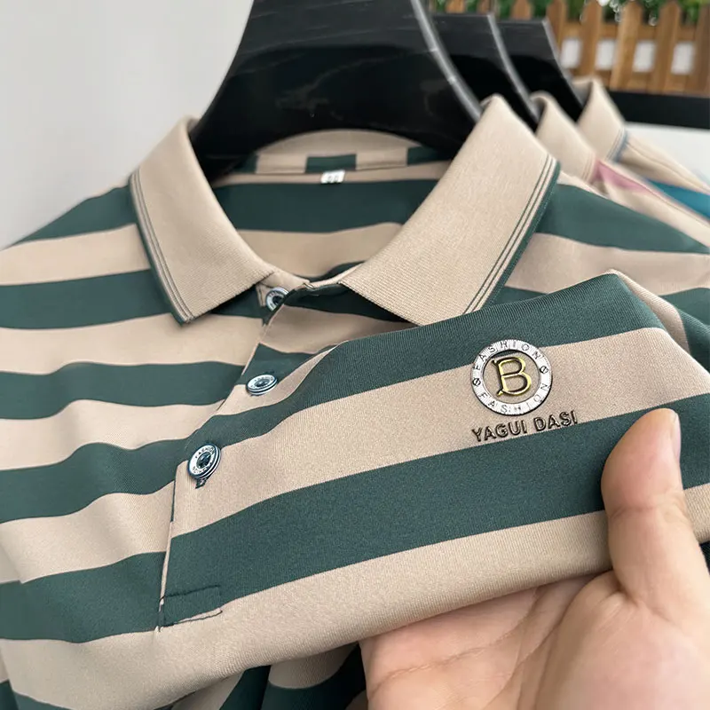 New 2024 Men Summer Brand Letter Printed Short Sleeved Striped Lapel Polo Shirt Soft Tops Men's Wear Men's Clothing Ropa Hombre