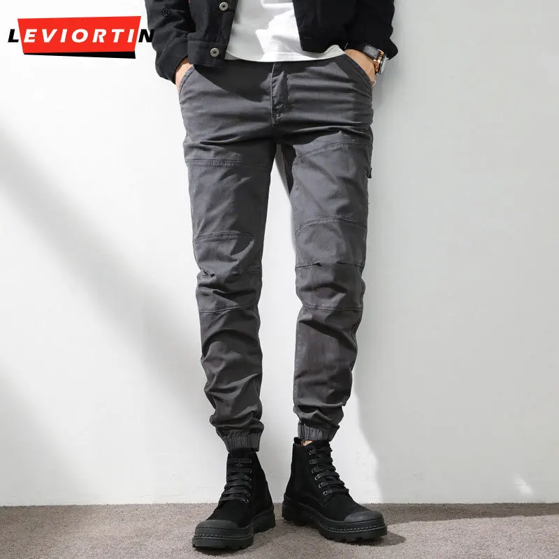 

Men's Spring and Autumn Korean Edition Fashion Casual Pants Japanese Trendy Splicing Elastic Loose Leg Tight Sports Work Pants