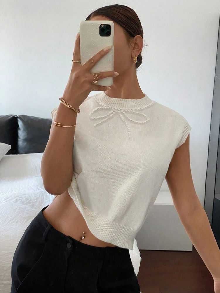 الخريف/الشتاء الوافدين الجدد مصمم فقاعة حبة القوس محبوك صدرية البلوز أنيقة ومتعددة الاستخدامات الصوف متماسكة المرأة #4