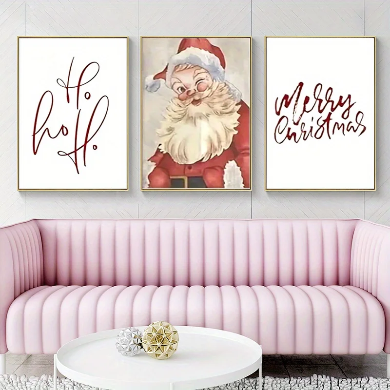 3 conjuntos de pinturas de natal vintage-motivo de pai natal adequado para decoração de fazenda sala de estar quarto arte de parede emoldurada