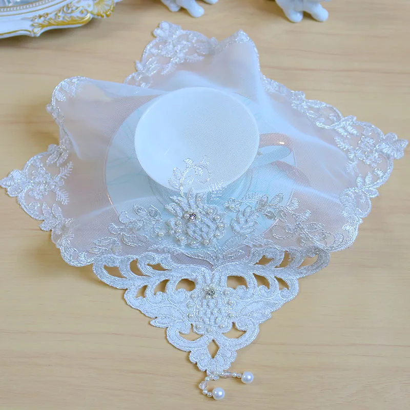 Embroidery Lace Beaded Coaster Luxury Placemat For Dining Weding Decoration Dust Cloth Coffee Cup Table Mat 27cm Coaster kitchen image 4