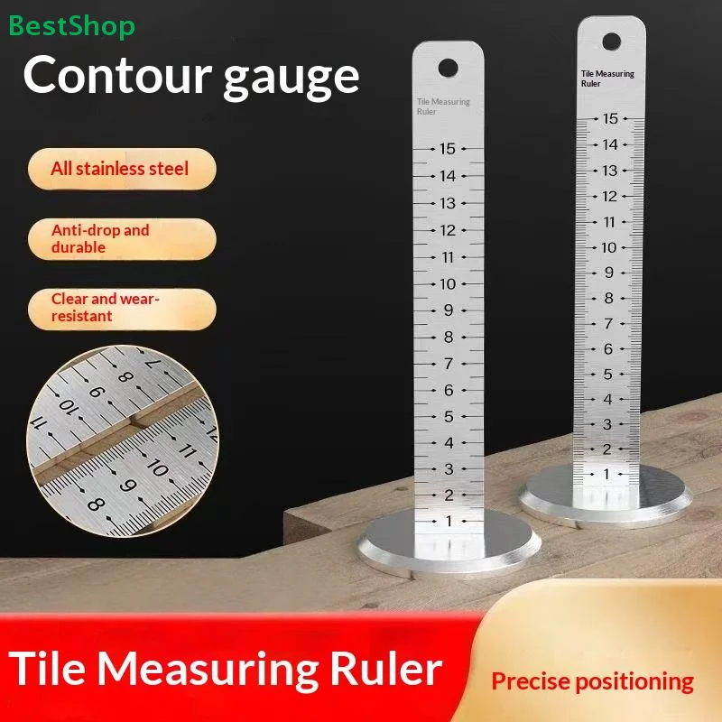 〔PP〕 Stainless Steel Tile Measuring Ruler, Anti-Drop Contour Gauge for Precise Positioning in Tiling, Flooring & Construction