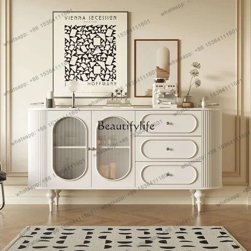 French solid wood dining side cabinet cherry wood retro style movable Nordic