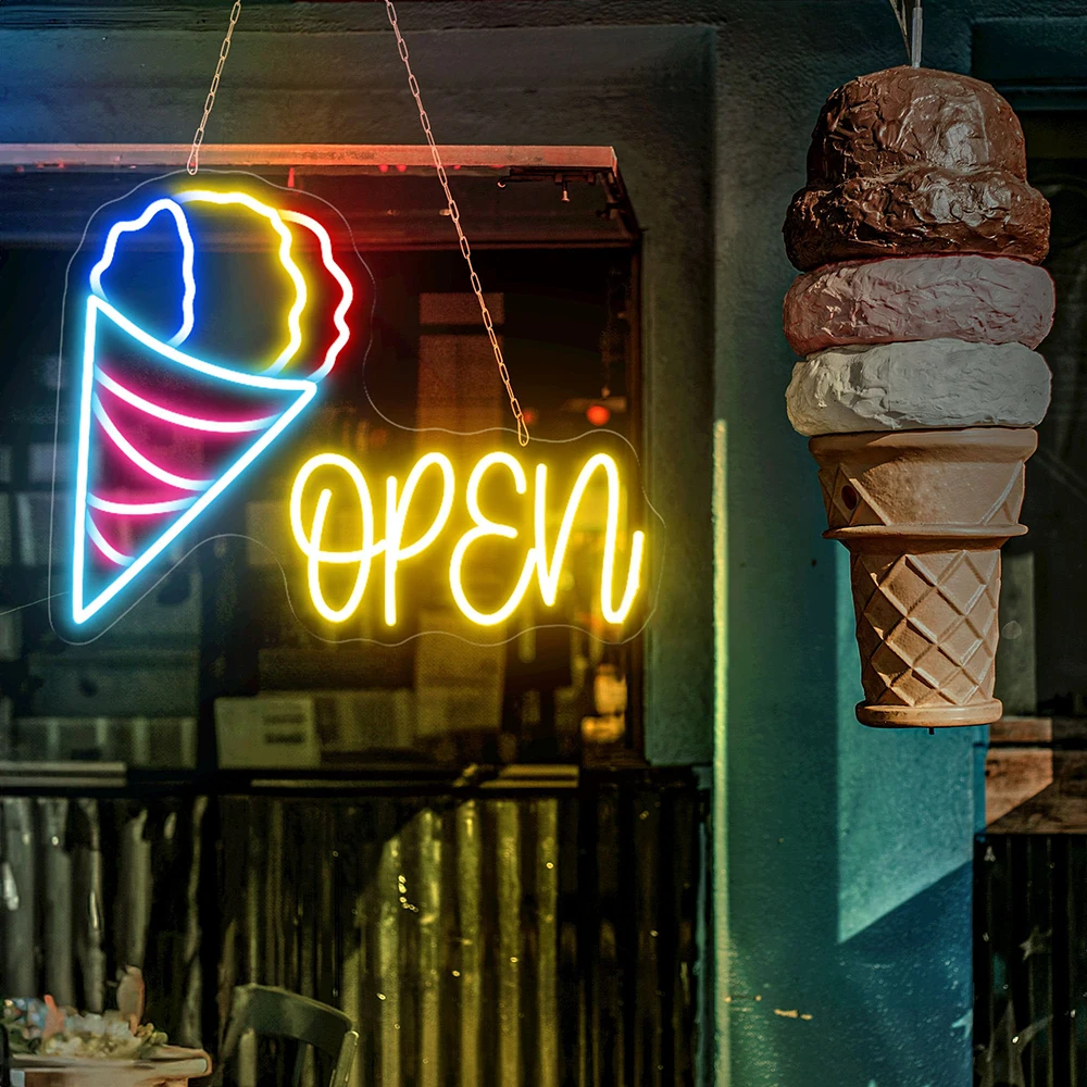 

Ice Cream Neon Sign for Ice Cream Shop Open LED Light Sign Custom Coffee Bar Cafe Wall Decor Neon Light Personalized Gifts