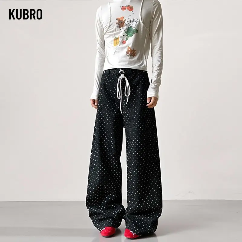

Autumn Polka Dot Wide Leg Pants Y2K Straight Leg Jeans Men's Versatile Retro Casual Trouser Trendy Loose Fit Floor-Length Cowboy