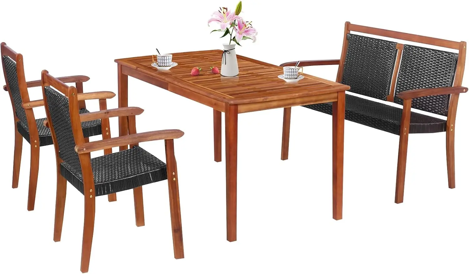 

Комплект садовой мебели из 4 предметов - набор для отдыха из искусственного ротанга с отверстием для зонта 1,9 дюйма, 1 кушетка и 2 кресла