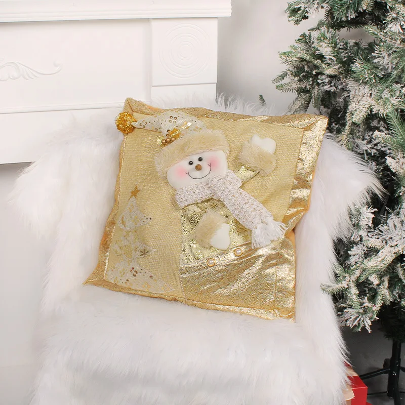 Christmas Home Golden Pillow Case Sofa Cushion Decoration Santa Claus Snowman Pillow Case Gift Рождественская Наволочка