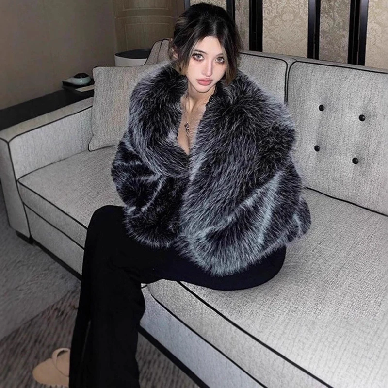 

Trendix Luxury Faux Fur Long Jacket Women Winter Fashion Stand Collar Warm Fur Cardigan Loose Party Elegant Faux Fur Coat 2025
