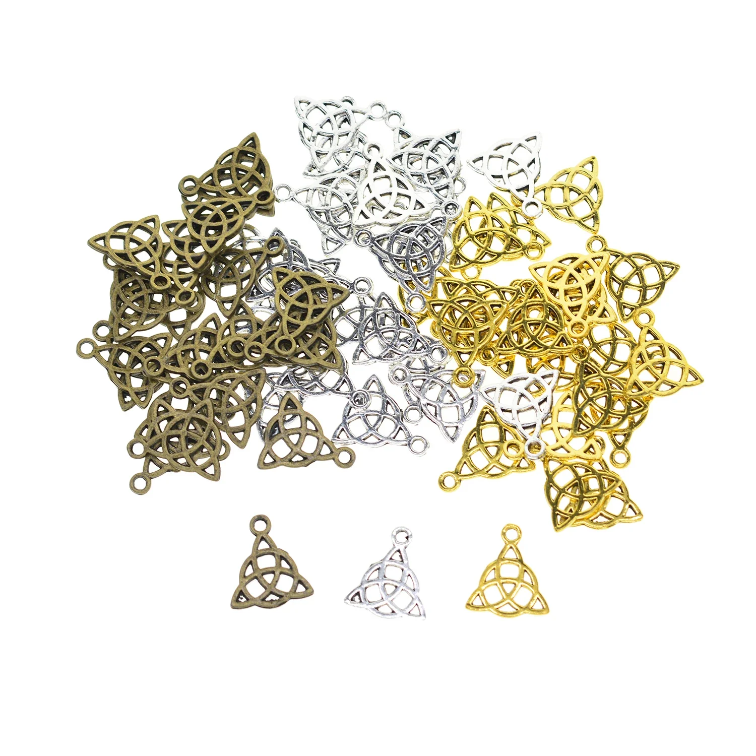 

50 pcs Retro Brone Gold Silver Triangle Hollow Celtic Trinity Knot DIY Making Charms