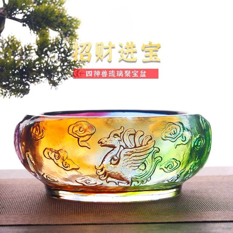 Glazed treasure bowl for home,wealth-attracting living room,entryway crystal fish,small ornament,store opening ,high-end gift