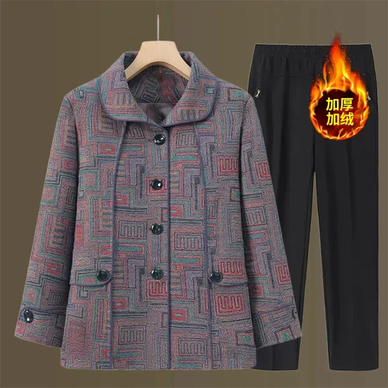 

Осень-зима, женские лоскутные топы для отдыха, 2025 г., женская модная куртка с длинными рукавами, корейское пальто для мам среднего возраста, большой размер 5XL