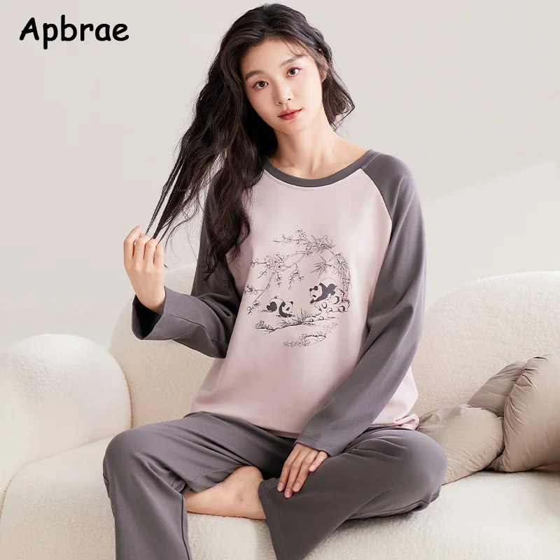 Women Cotton Pajamas Autumn Winter Long Sleeves Long Pants Pjs Round Collar Cardigan Sleepwear Kawaii Woman Loungewear