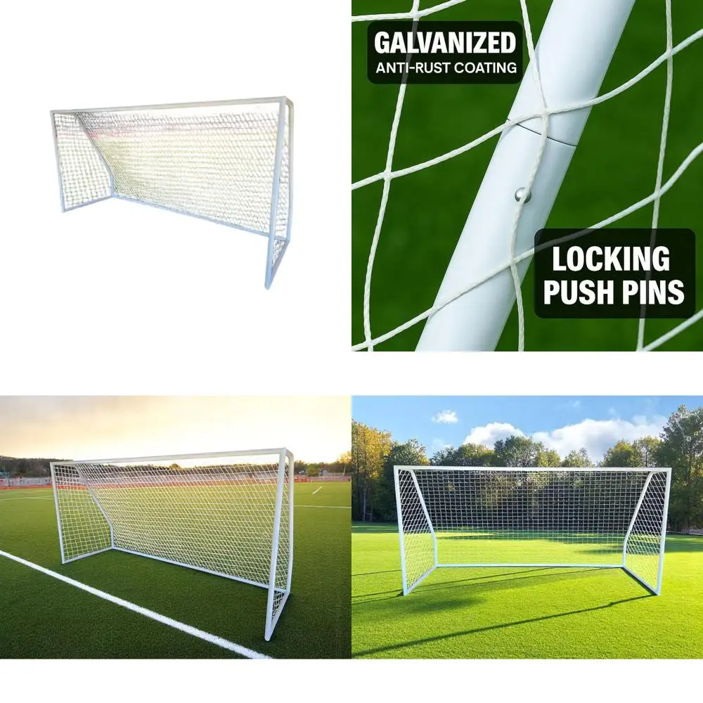 

Youth Size 12x6 Steel Soccer Goal with 4mm Net, Ground Stakes, Elastic Clasp, and Re-Usable Ties