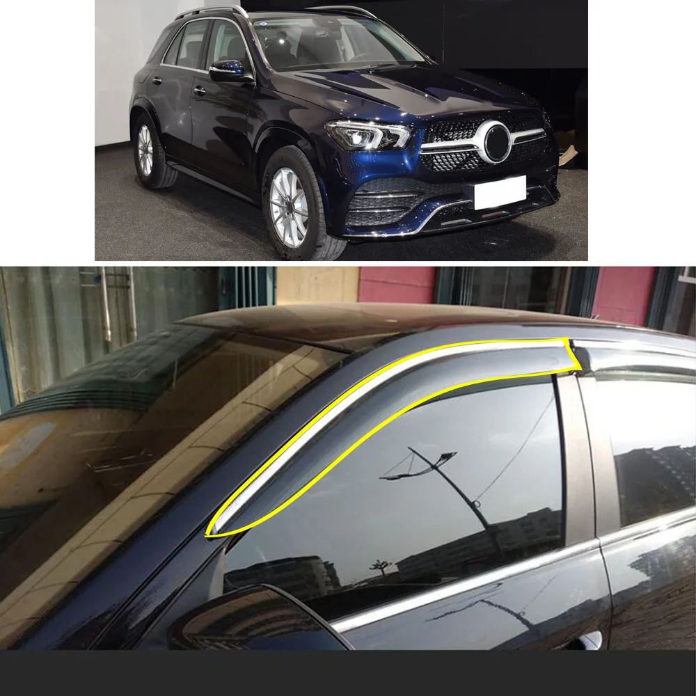 

Car Body Styling Sticker Plastic Window Glass Wind Visor Rain/Sun Guard Vent Parts For Mercedes Benz GLE 2020-2021 2022