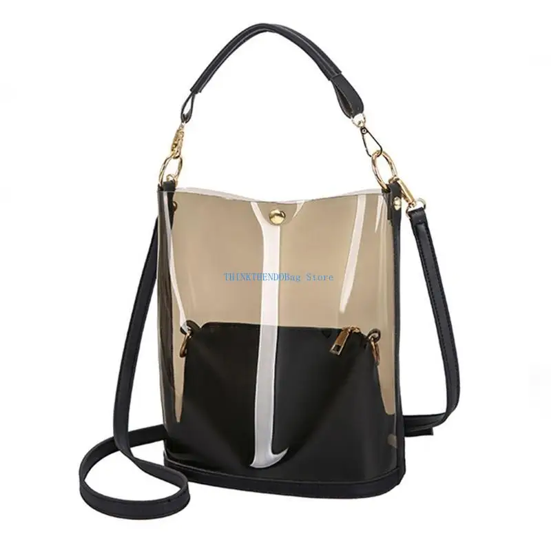 

63HC Stylish Transparent Jelly Bag Semi-clear PVC Bucket Bag 2 in 1 Bag Bag for Valentine's Day Traveling