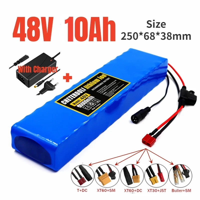 

48V 13S2P 18650 Powerful Battery Pack, 10Ah Large Capacity Lithium Battery, Rechargeable Li-ion Battery Pack, with 54.6v Charger