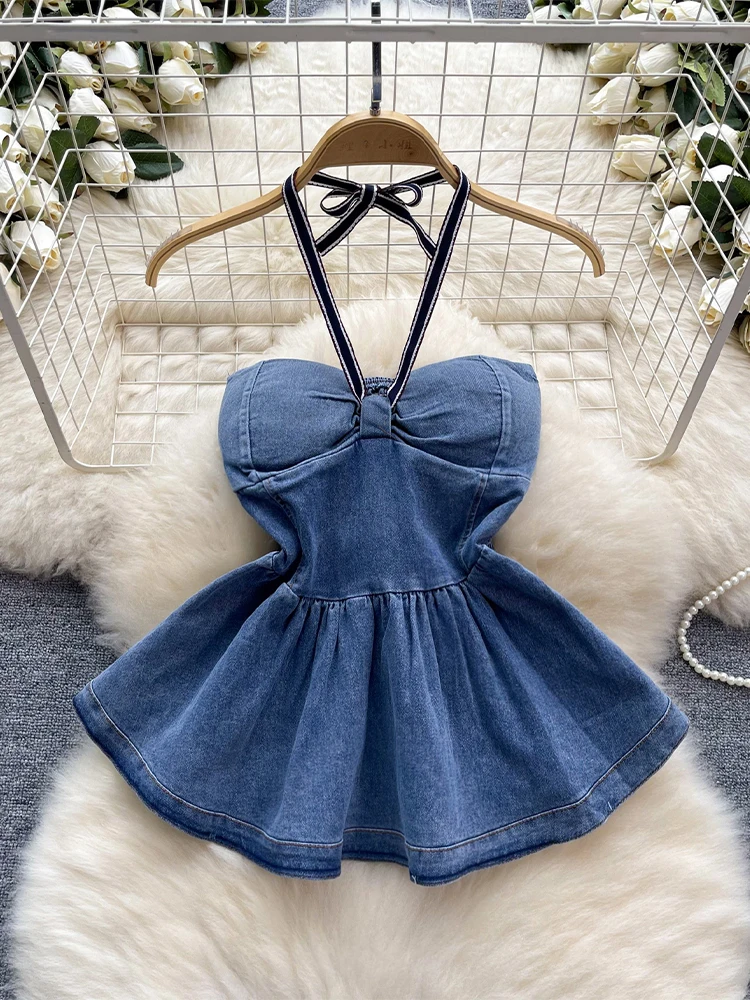 Women's Denim Crop Top 90s Vintage Vest Sleeveless Corset Top Off Shoulder Y2k Blue Tank Top 2000s Coquette Clothes Summer 2025