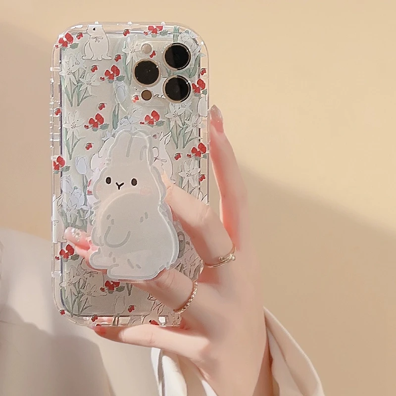 

Phone Case For Samsung Note 20 Ultra 10 Plus S22 S23 S21 S20 FE S24 Ultra M13 M23 M53 M33 A50 A30S Cute Rabbit Grip Holder Cover