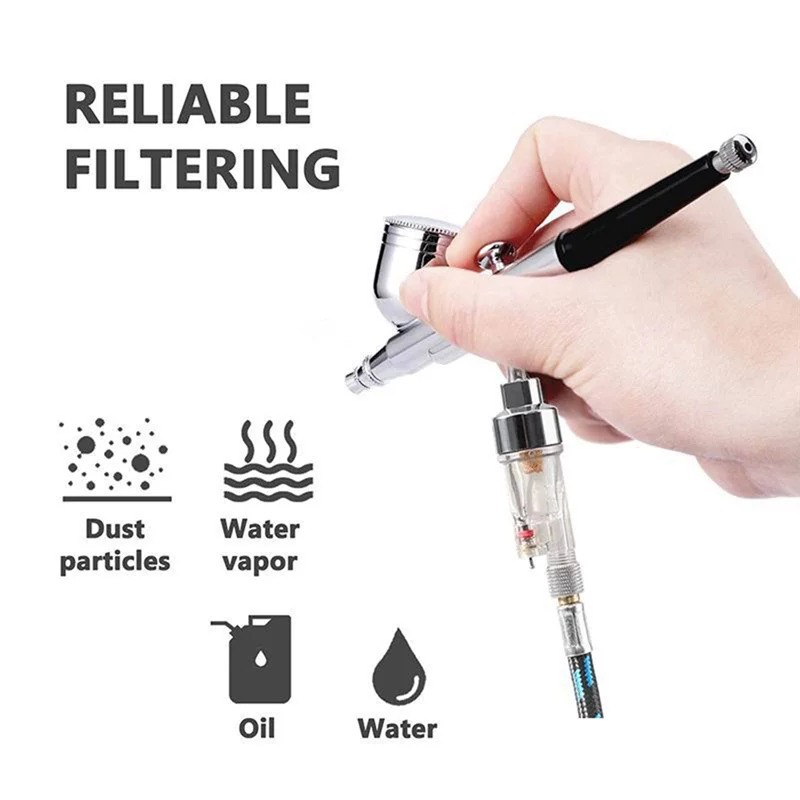 Airbrush Tool In-Line Air Filter and Oil Water Separator with 1/8 Inch Female Threads for Airbrush and Hoses Connect