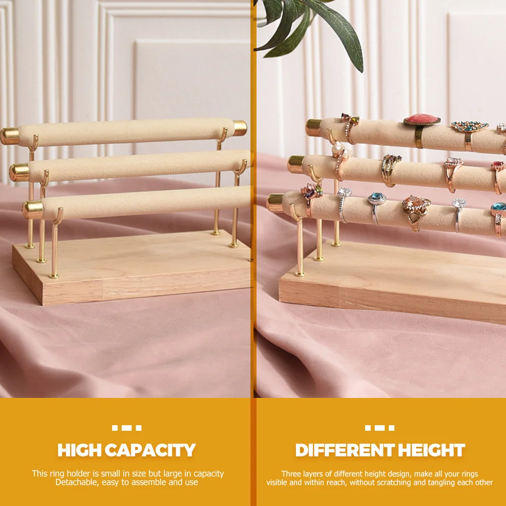 

3-Tier Solid Wood Ring Display Rack Durable Lint Jewelry Organizer Stand for Rings Storage Ring Holder Rings Storage Holder